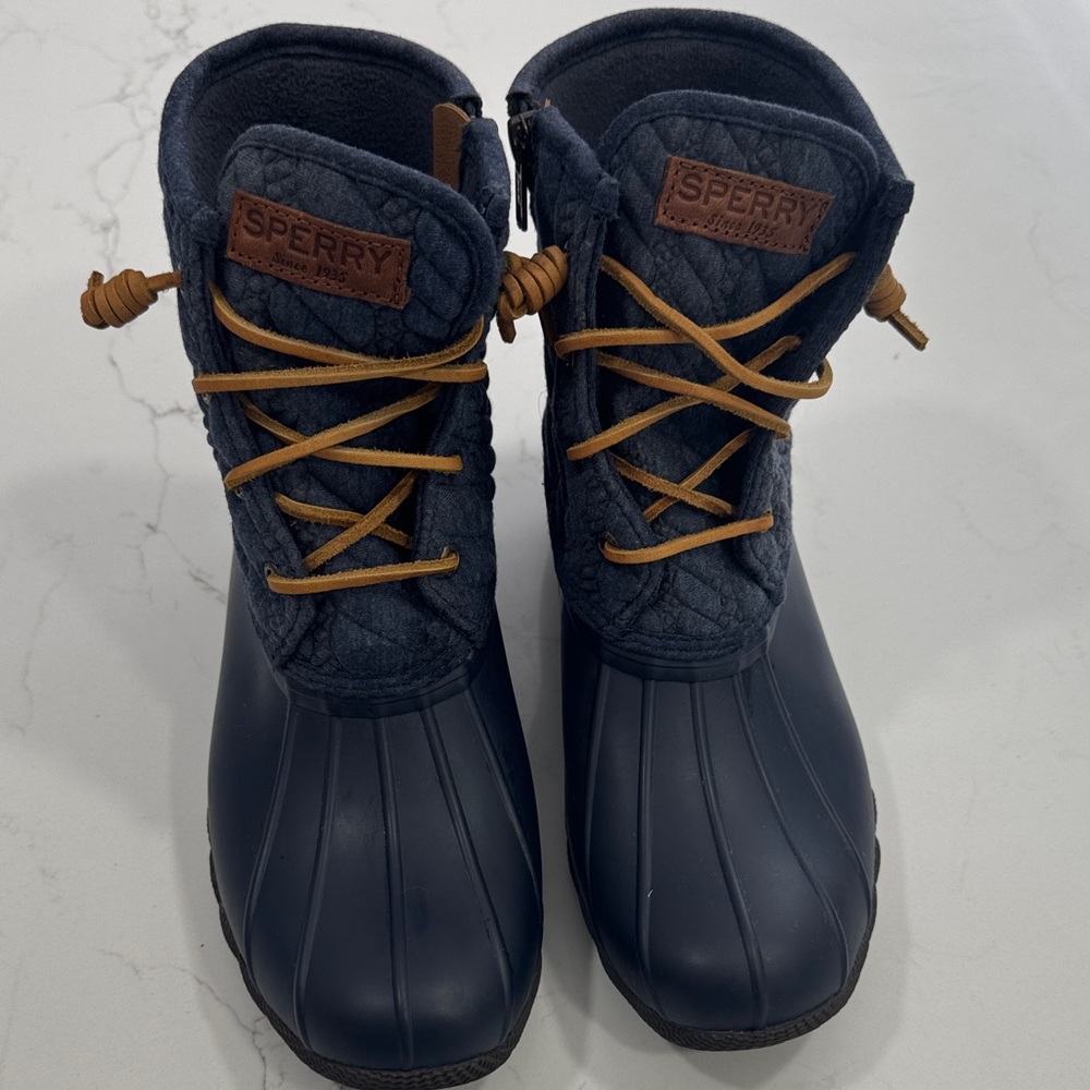 Sperry Dark Blue Quilted Boots with Brown Laces